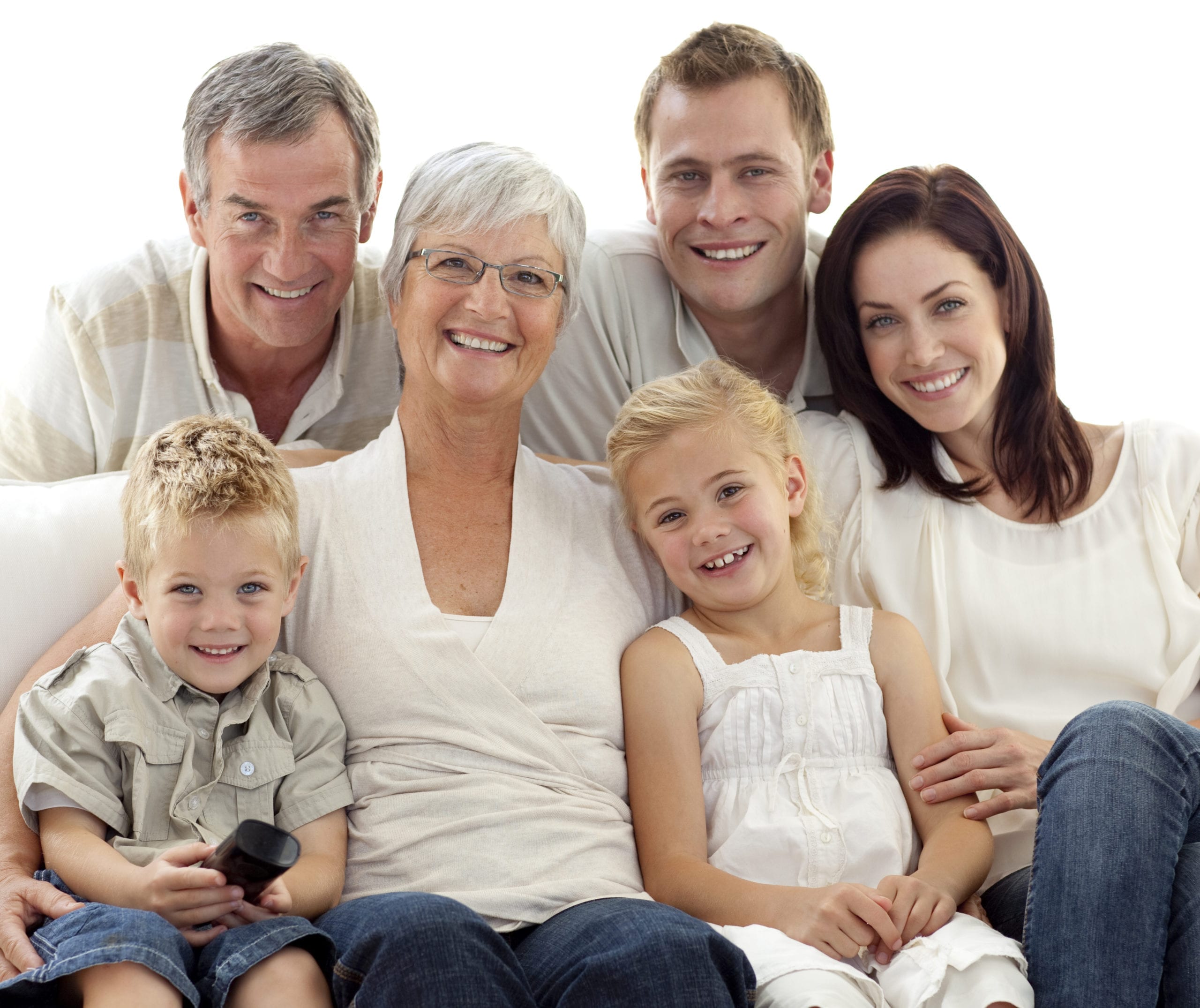 Family potrait of happy grandmother, parents and children