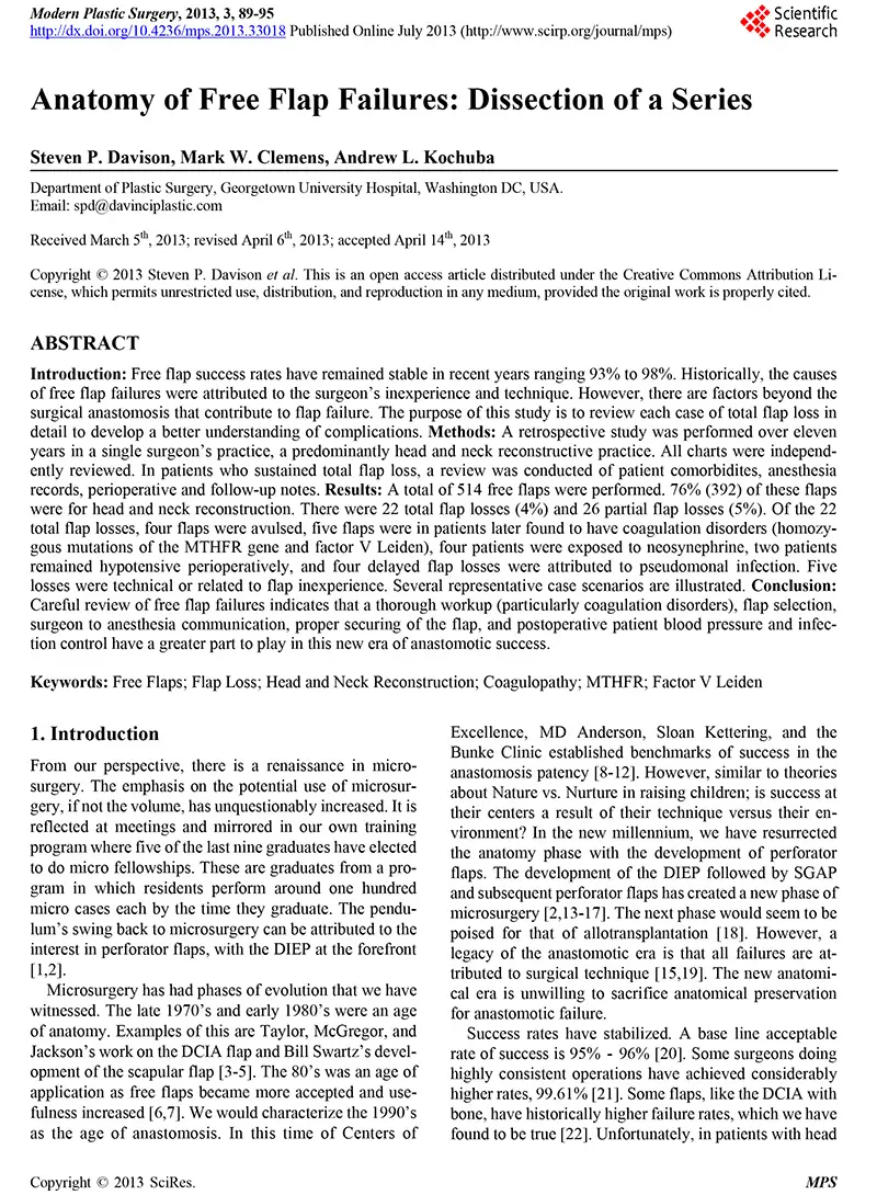 Article: Anatomy of Free Flap Failures: Dissection of a Series