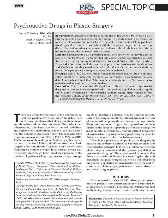 Article: Psychoactive Drugs in Plastic Surgery