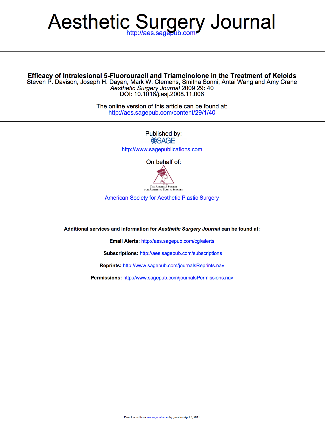 Article: Efficacy Of Intralesional 5-flurouracil And Triamcinolone In The Treatment Of Keliods