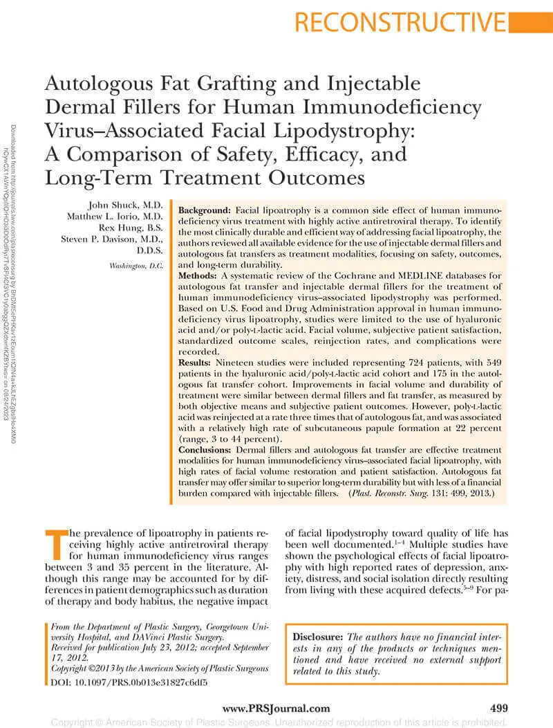 Article: Autologous Fat Grafting and Injectable Dermal Fillers for Human Immunodeficiency Virus-Associated Facial Lipodystrophy