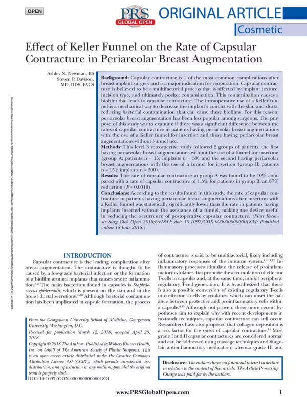 Article: Effect Of Keller Funnel On The Rate Of Capsular Contracture In Periareolar Augmentation