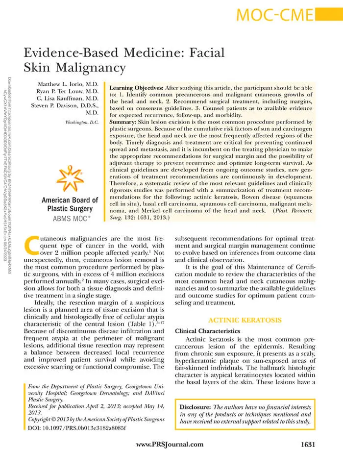 Evidence-Based Medicine: Facial Skin Malignancy