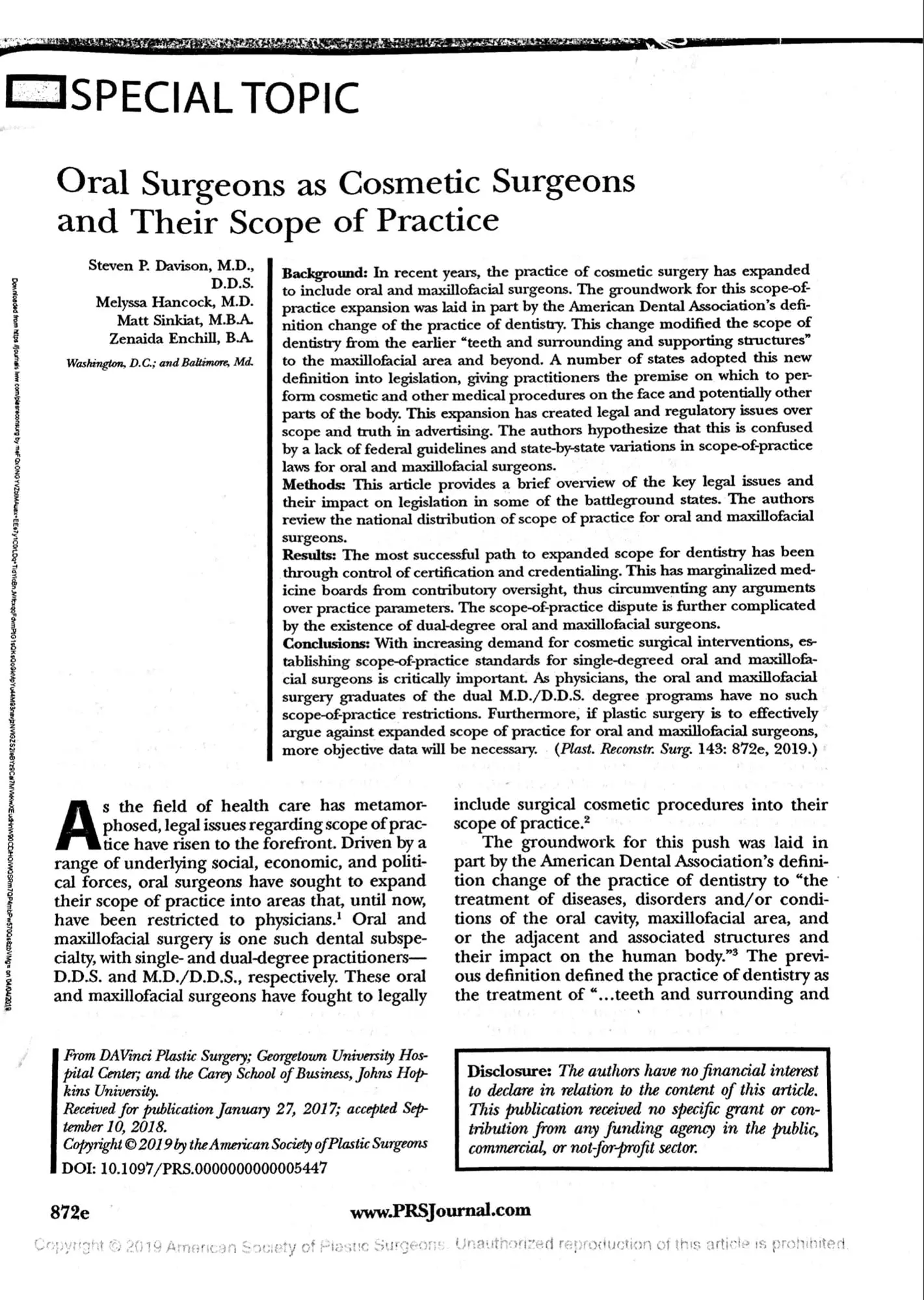 Article: Oral Surgeons As Cosmetic Surgeons And Their Scope Of Practice