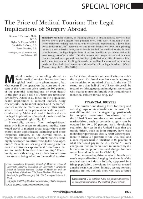 Article: The Price Of Medical Tourism: The Legal Implications Of Surgery Abroad