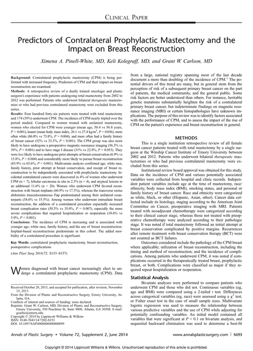 Article: Predictors of Contralateral Prophylactic Mastectomy and the Impact on Breast Reconstruction