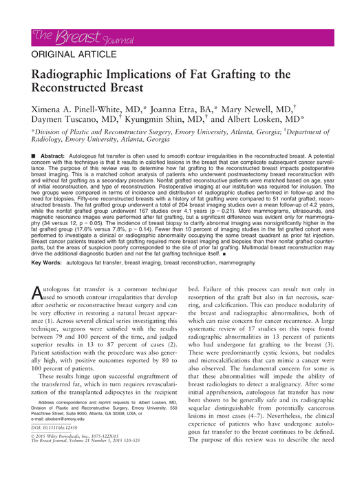 Article: Radiographic Implications of Fat Grafting to the Reconstructed Breast